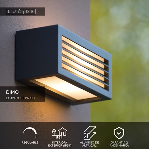Lucide DIMO - Lámpara de pared Dentro/Fuera - 1xE27 - IP54 - Antracita - USP